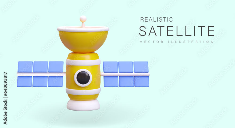 Aufkleber 3d space satellite with solar panels and antenna. data transmission from space. intelligence service