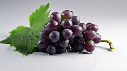 Isabella  grapes with leaves on grey white background 