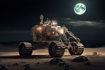Mars program for the exploration of the planets of the solar system. The night view of a rover on the surface of Mars studies the situation, features of the atmosphere and takes soil samples.