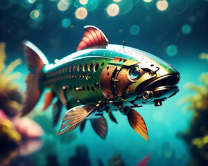 a high-tech robot android trout - generative ai - obrazy, fototapety, plakaty