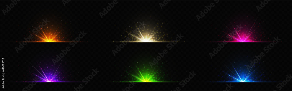 Poster abstract glow star or sun light effect - realistic vector illustration set of bright flash ray with 