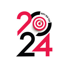new_year_realistic_target_and_goals_with_symbol_numbers_of_2024_from_red_archery_target