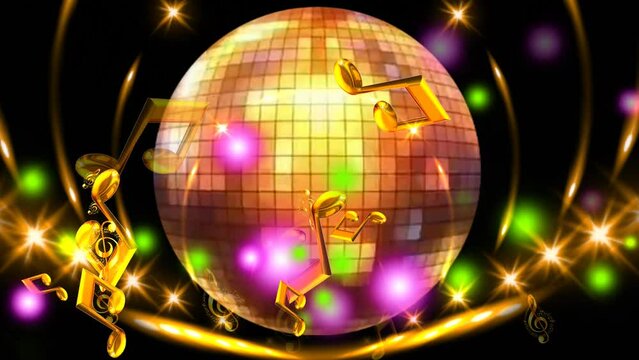 Golden disco ball spinning in glittering lines