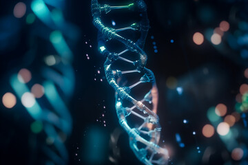 Medical research using microscopic analysis of DNA chains. DNA strands, medical background, genetics, healthcare,