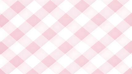 Seamless diagonal gingham plaid pattern in pastel rosy pink and white.