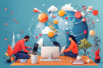 International internet day concept, internet connection across globe illustration 