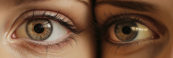 A girl's eyes through a close-up, macro lens, showcasing the artistry of makeup, human iris