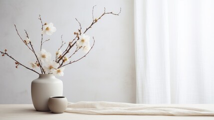 decor cotton flowers in a vase against a light wall