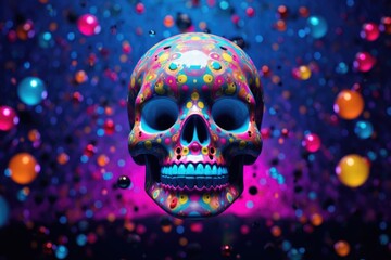 Vibrant neon polka dots pops Halloween painted skull party mask, great isolated avatar profile image, spooky cool, horrifically arty, night of the dead - generative AI