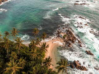 Aerial Sunset Photo of Secret Beach close to Mirissa in South Sri Lanka