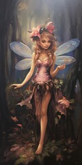 Fototapeta na wymiar illustration of a small fairy, oil painting, generative AI