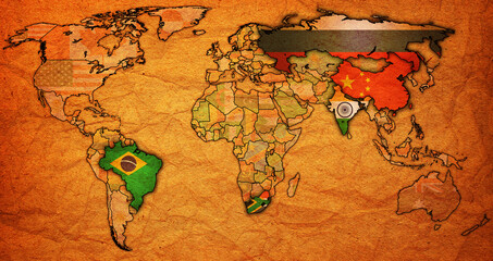 BRICS member countries territory on world map