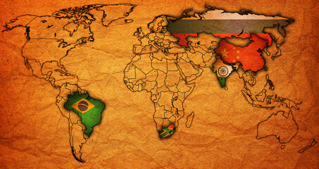 BRICS member countries territory on world map