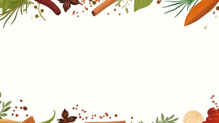Spices and herbs forming a border around blank space
