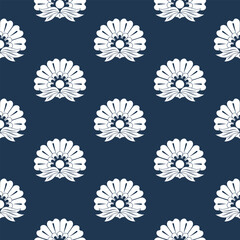 Seamless abstract white floral pattern on a blue background