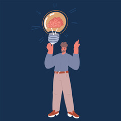 Cartoon vector illustration of Peoplethinking. Man, Businessmen Brainstorming.Light bulb with concept of new idea.Man holding up his index finger.