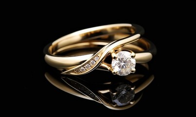 Photo of a luxurious gold ring with a sparkling diamond centerpiece
