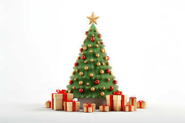 Obraz premium 3D Christmas Tree With Gifts Isolated on White Background