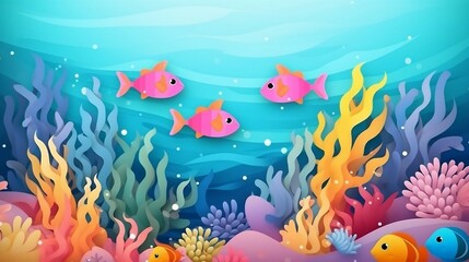 Naklejka premium Whimsical undersea world with colorful paper fish 
