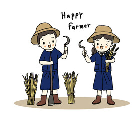 Happy Thai farmer character, hand drawn style vector illustration