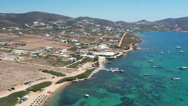 Aerial views from over the Greek Island of Paros, located in the Aegean Sea