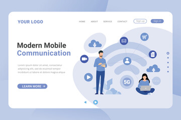 Landing page template network high speed 5g connection design concept vector illustration