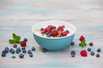 Yogurt with fresh berries  in a bowl