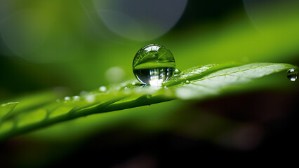 dew drop on green leaf