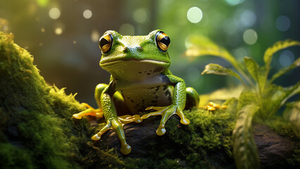 Green Frog in a Rainforest