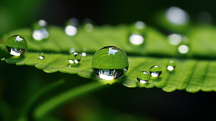 water drops on green leaf