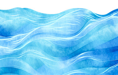 Blue water wave background, copy space for text. Isolated teal, turquoise, aqua, blue, happy cartoon wave for pool party or ocean beach travel. Transparent banner, backdrop abstract wavy illustration © Vita
