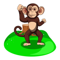 Illustration of a monkey in the forest, vector illustration.