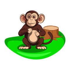 Illustration of a monkey in the forest, vector illustration.