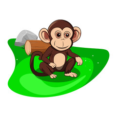 Illustration of a monkey in the forest, vector illustration.