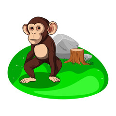 Illustration of a monkey in the forest, vector illustration.