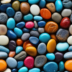 Colorful pebbles seamless pattern, top view. Flat lay. created by generative AI technology.