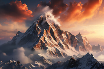 A mountain in the clouds with the word mount everest on the top. Generative ai - obrazy, fototapety, plakaty