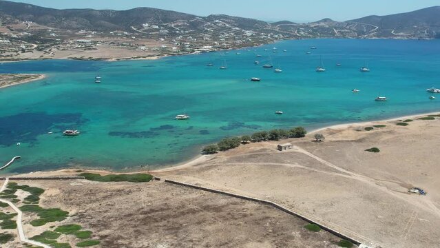 Aerial views from over the Greek Island of Paros, located in the Aegean Sea