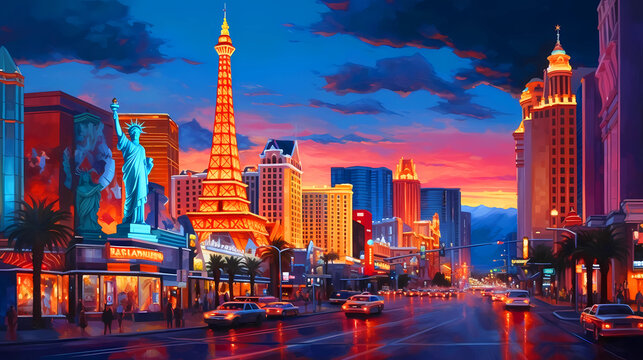 Illustration of a beautiful view of Las Vegas, USA