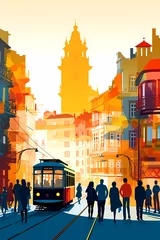 Foto op Canvas Illustration of beautiful view of the city of Porto, Portugal © Aleh Varanishcha