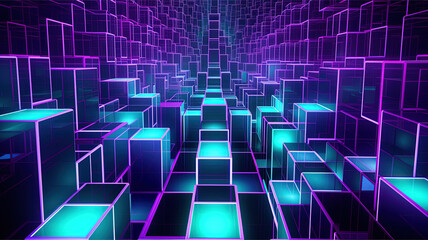abstract neon cubes in a futuristic grid pattern, ideal for modern and tech-themed projects