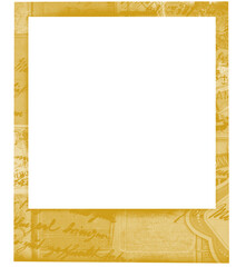 Vintage Polaroid, instant photo frame isolated overlays in white background, polaroid frame - isolated design element. Royalty high-quality free stock image of Empty yellow photo frame overlay