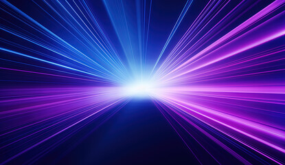 Fototapeta premium Abstract Light Speed Burst - A dynamic abstract design depicting a light speed burst in blue and purple hues, perfect for futuristic backgrounds, digital art, and energetic design projects.