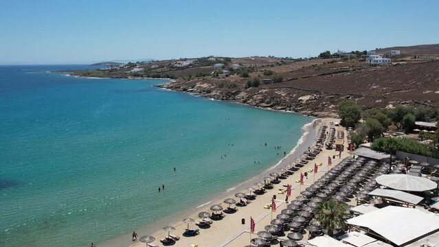Aerial views from over Golden Beach, on the Greek Island of Paros