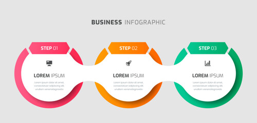 Vector Infographic Template with Circle Label, Icons, and 3 Steps for Presentation