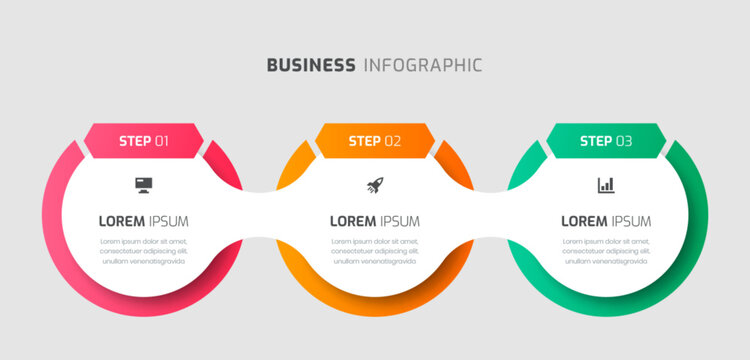 Vector Infographic Template with Circle Label, Icons, and 3 Steps for Presentation
