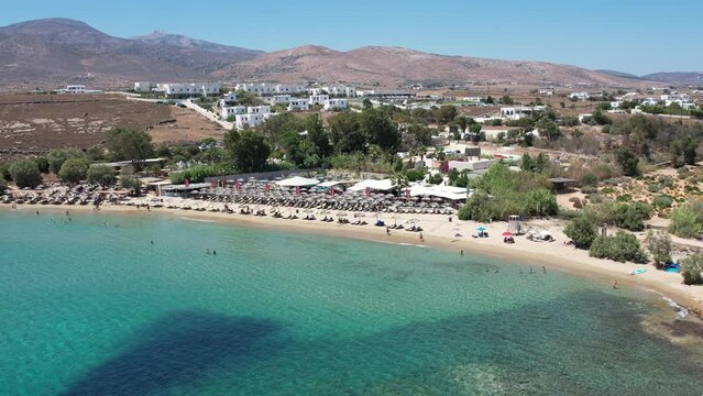 Aerial views from over Golden Beach, on the Greek Island of Paros