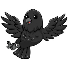 Cute crow bird cartoon flying