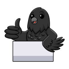 Cute crow bird cartoon giving thumb up