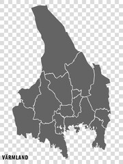 Blank map Varmland County of  Sweden. High quality map Varmland County on transparent background for your web site design, logo, app, UI.  Sweden.  EPS10.